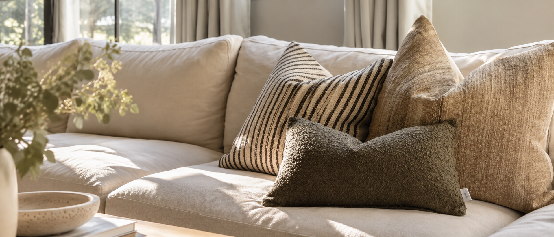 Soft pillows and layered home textiles
