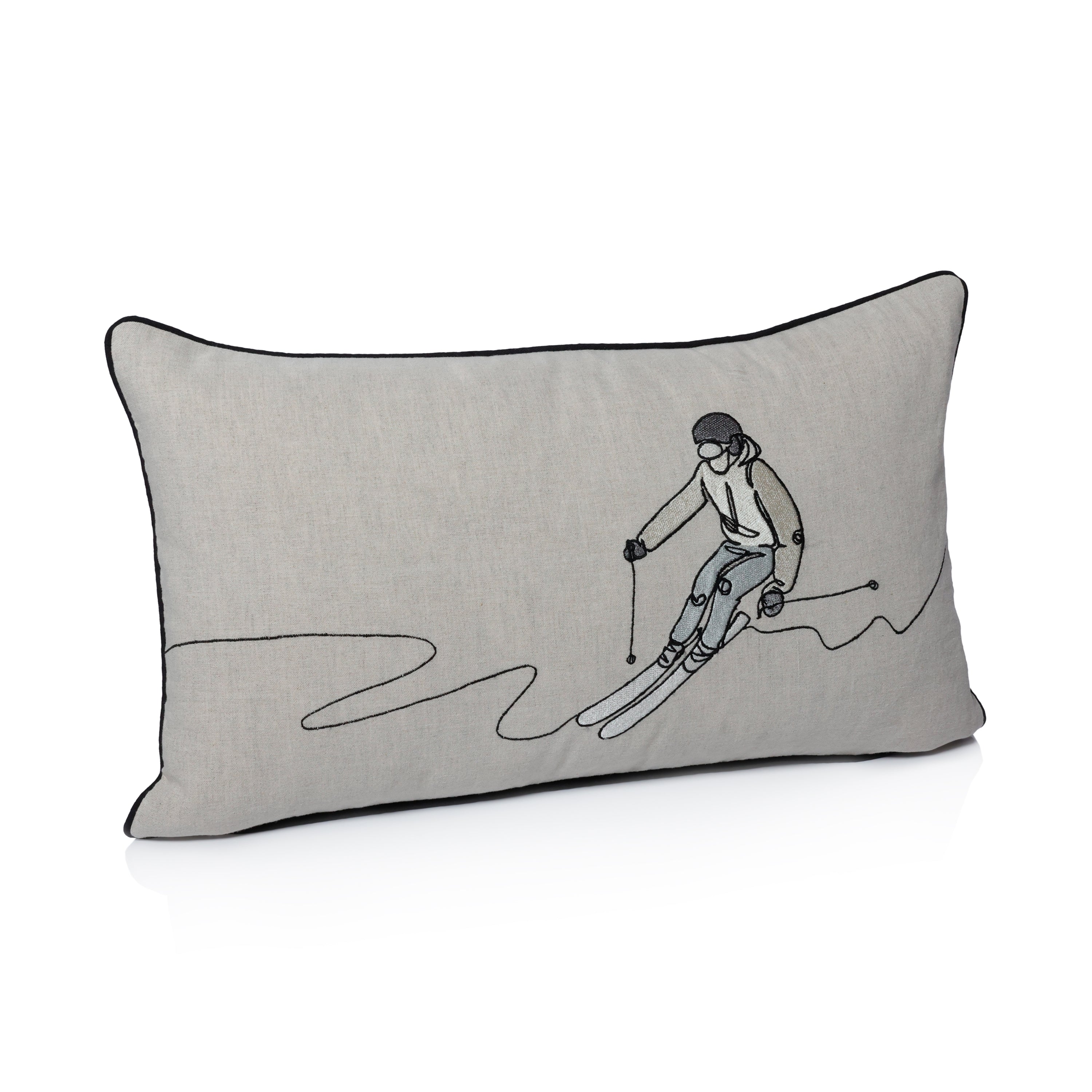 Skier Linen Embroidered Throw Pillow - Image 3