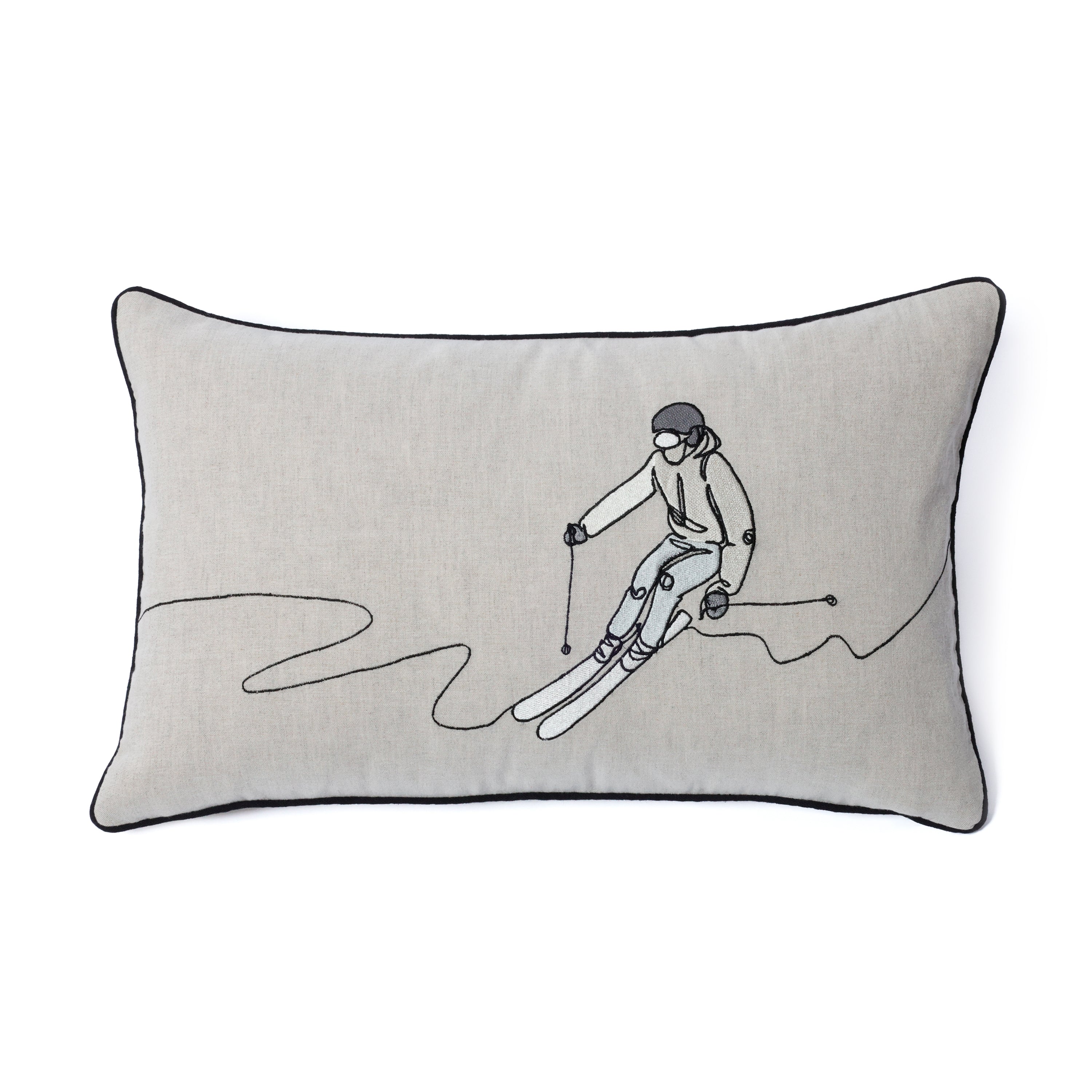 Skier Linen Embroidered Throw Pillow - Image 2
